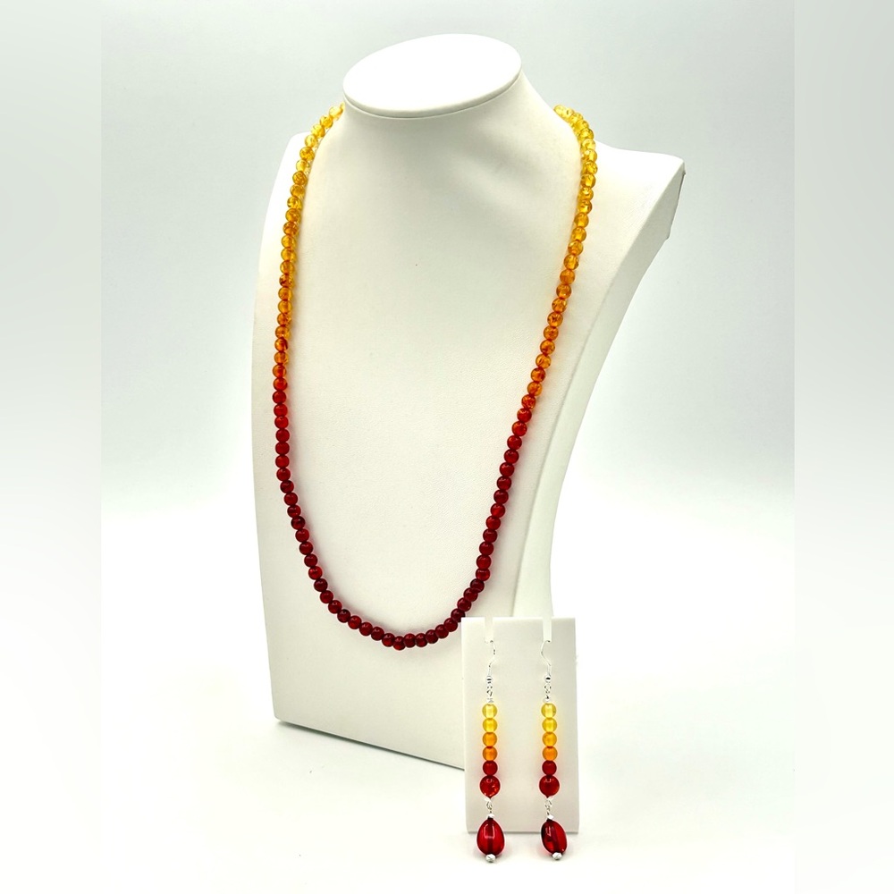 SOLD. Luxury Artisan 2-Piece Set - Amber Necklace and Earrings (Real Amber) - Picture 1 of 3